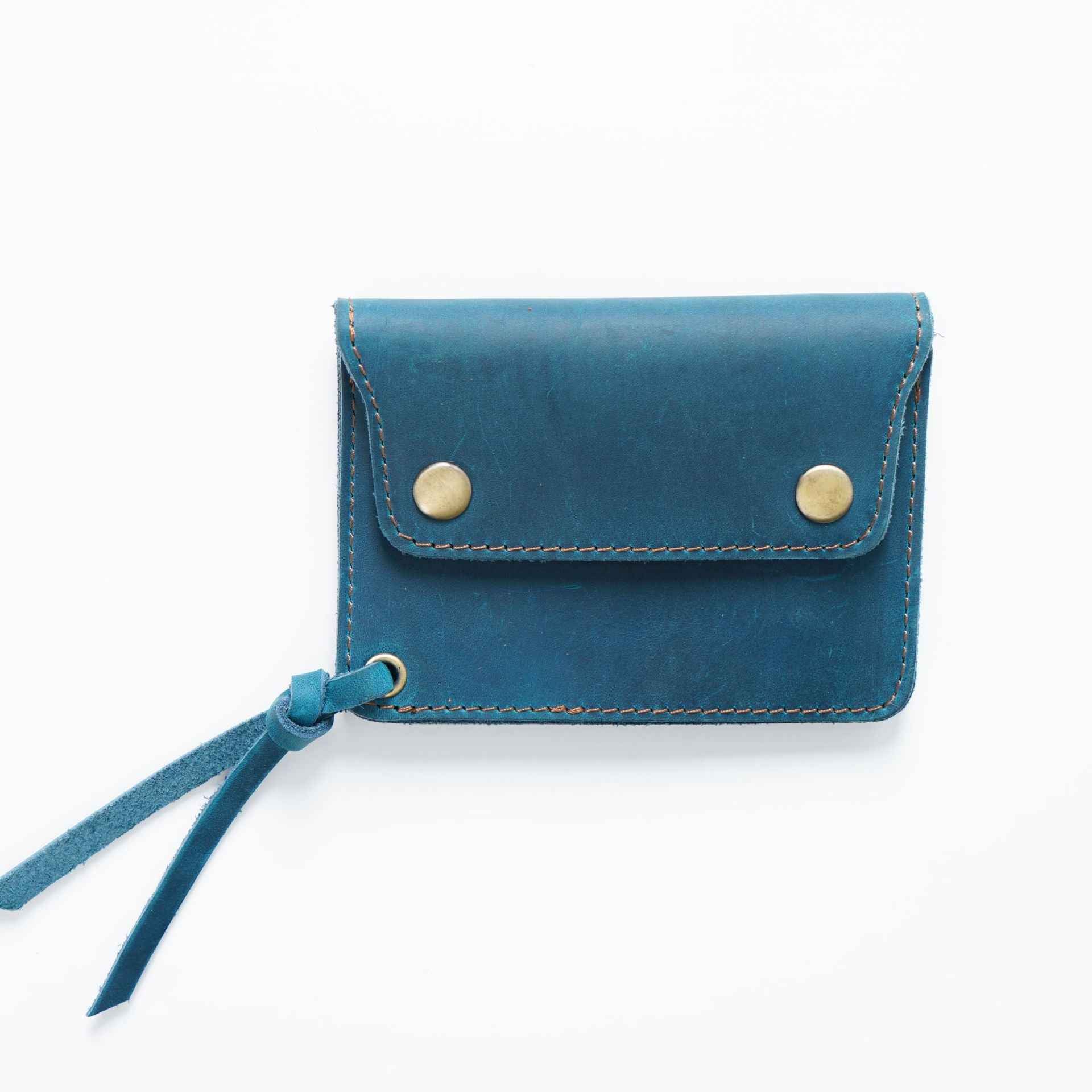 Handmade Crazy Horse Leather Card Holder Wallet Blue