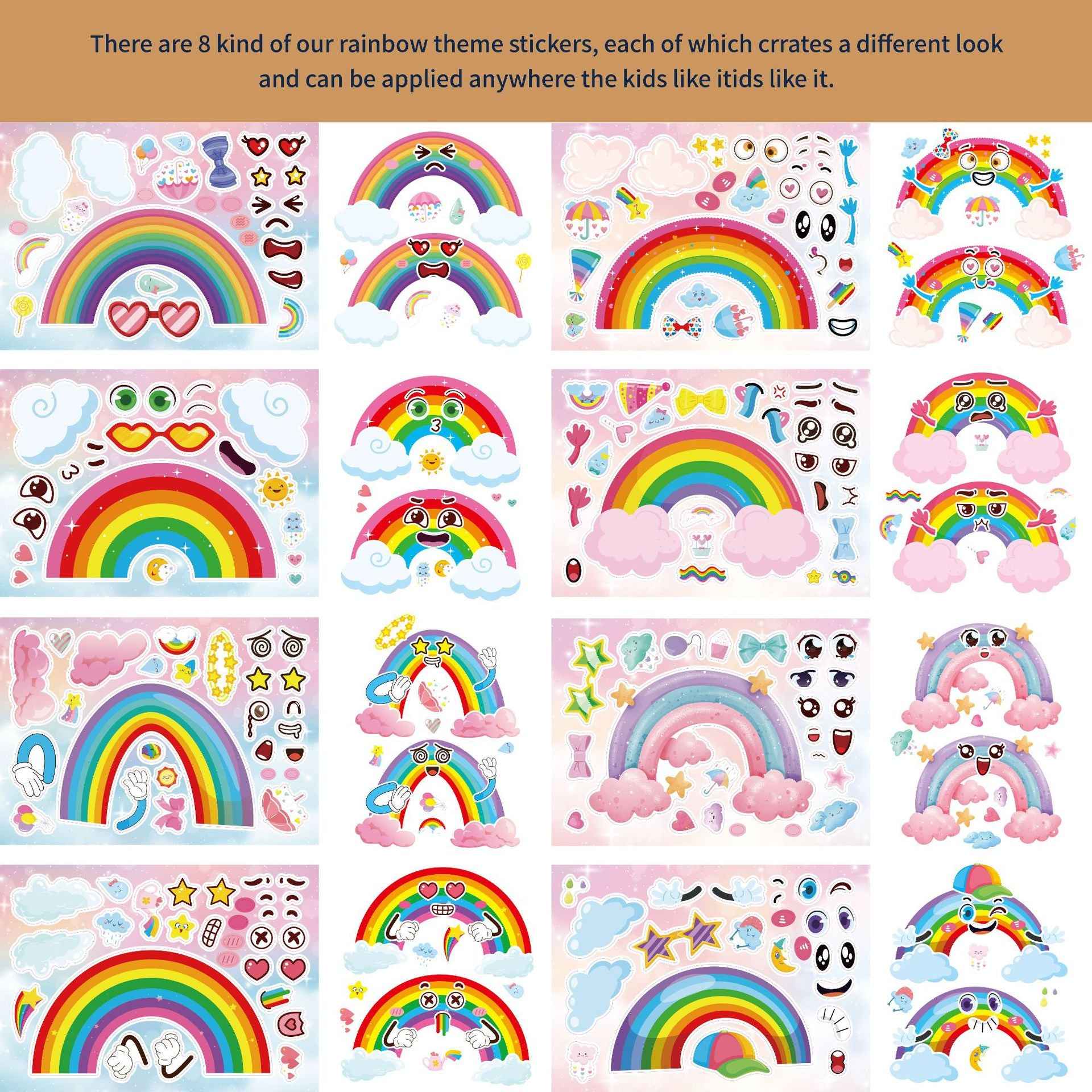 Make a Face Rainbow Stickers for Kids 24 Sheets