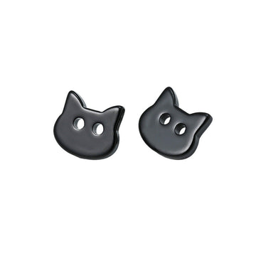 Black cat face resin button, 2-hole design for kids' clothes