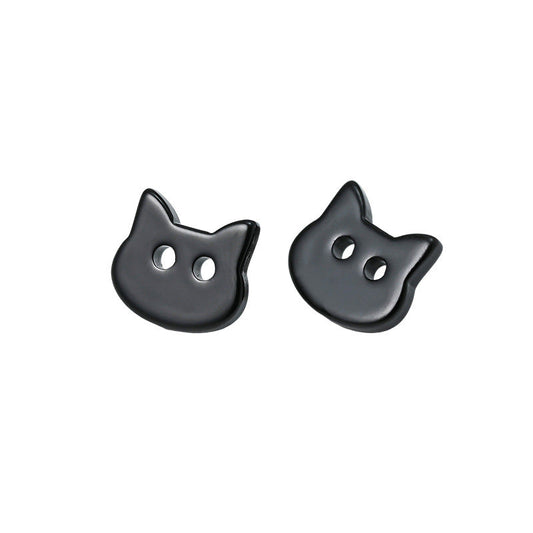 Black cat face resin button, 2-hole design for kids' clothes
