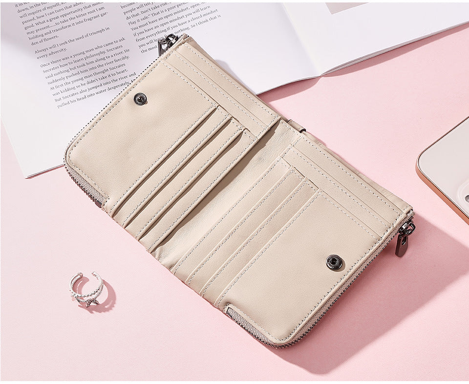 RFID Blocking Leather Short Wallet with Double Zipper