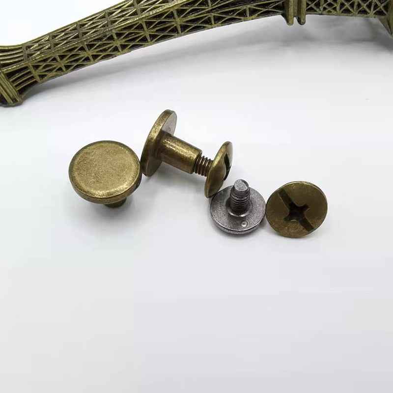 10mm flat head screw rivets with bronze and silver caps and visible threads