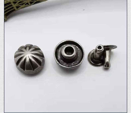 9MM Vintage Pumpkin Studs Antique Silver Rivets for Bags Shoes 30 Pack