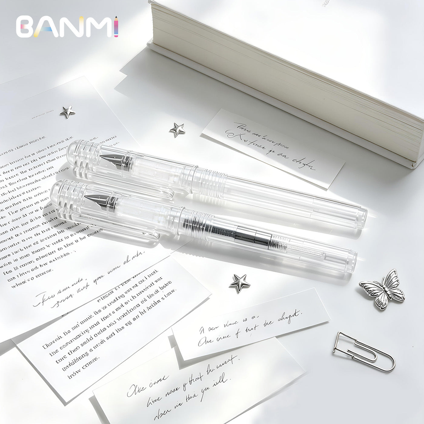 BANMI Transparent Fountain Pen for Beginner 2 Pack (EF 0.38mm & F 0.5mm)
