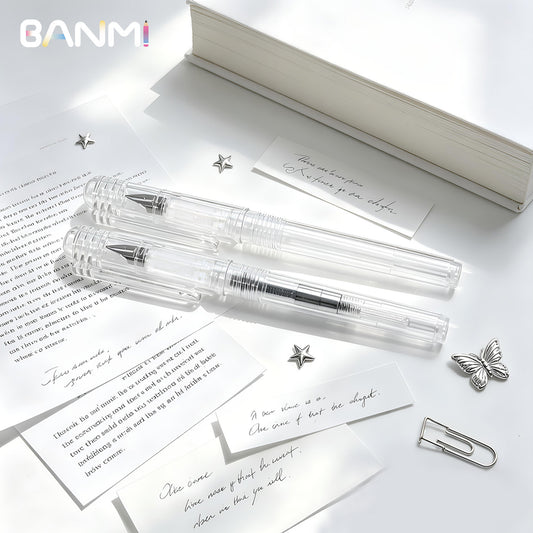 BANMI Transparent Fountain Pen for Beginner 2 Pack (EF 0.38mm & F 0.5mm)