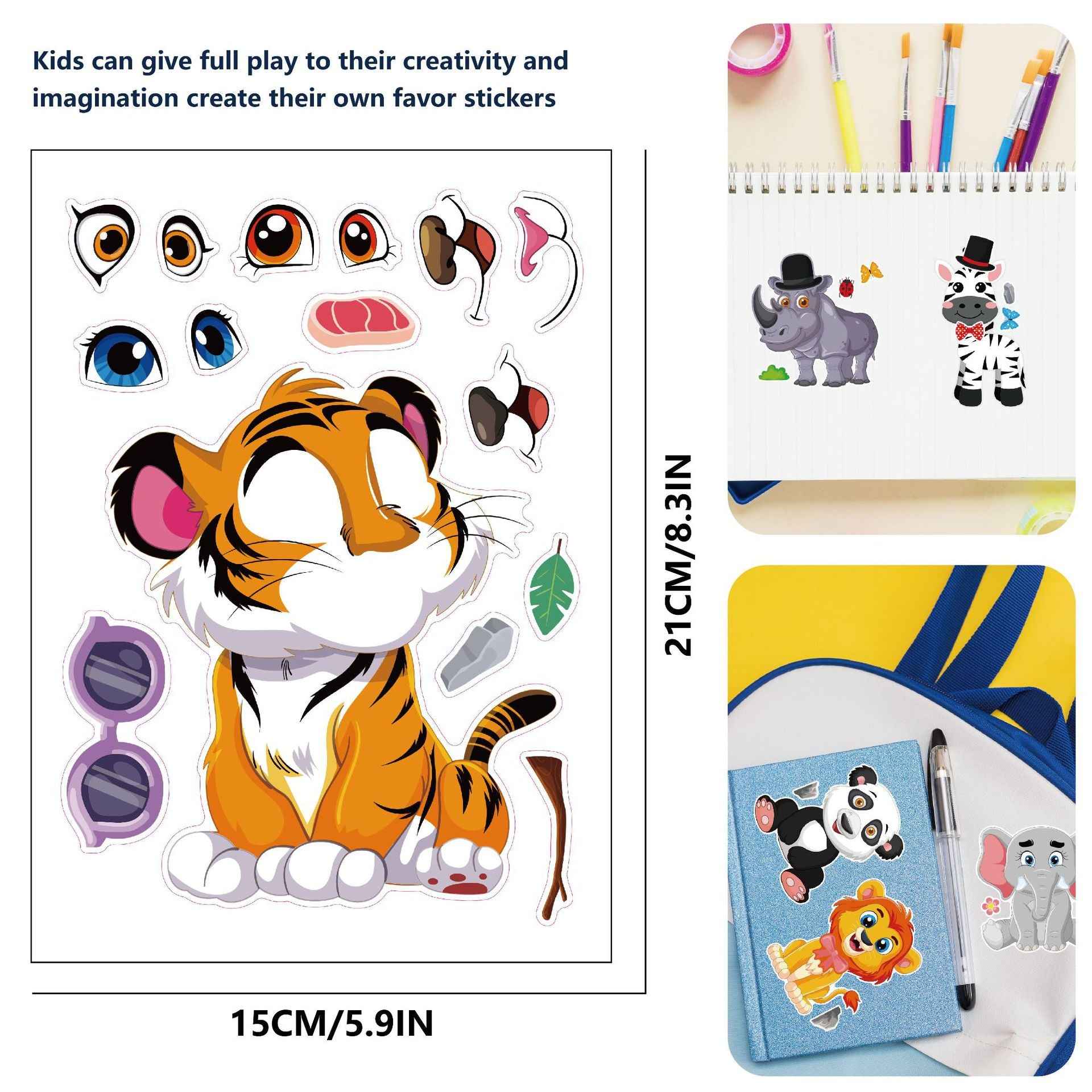 Make a Face Cartoon Animals Stickers for Kids 24 Sheets