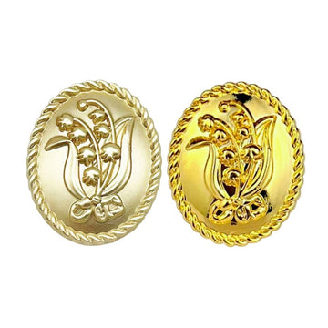 Ovaler Metallknopf „Lilie des Tal“, Sand Gold und Tea Gold, 18/23 mm