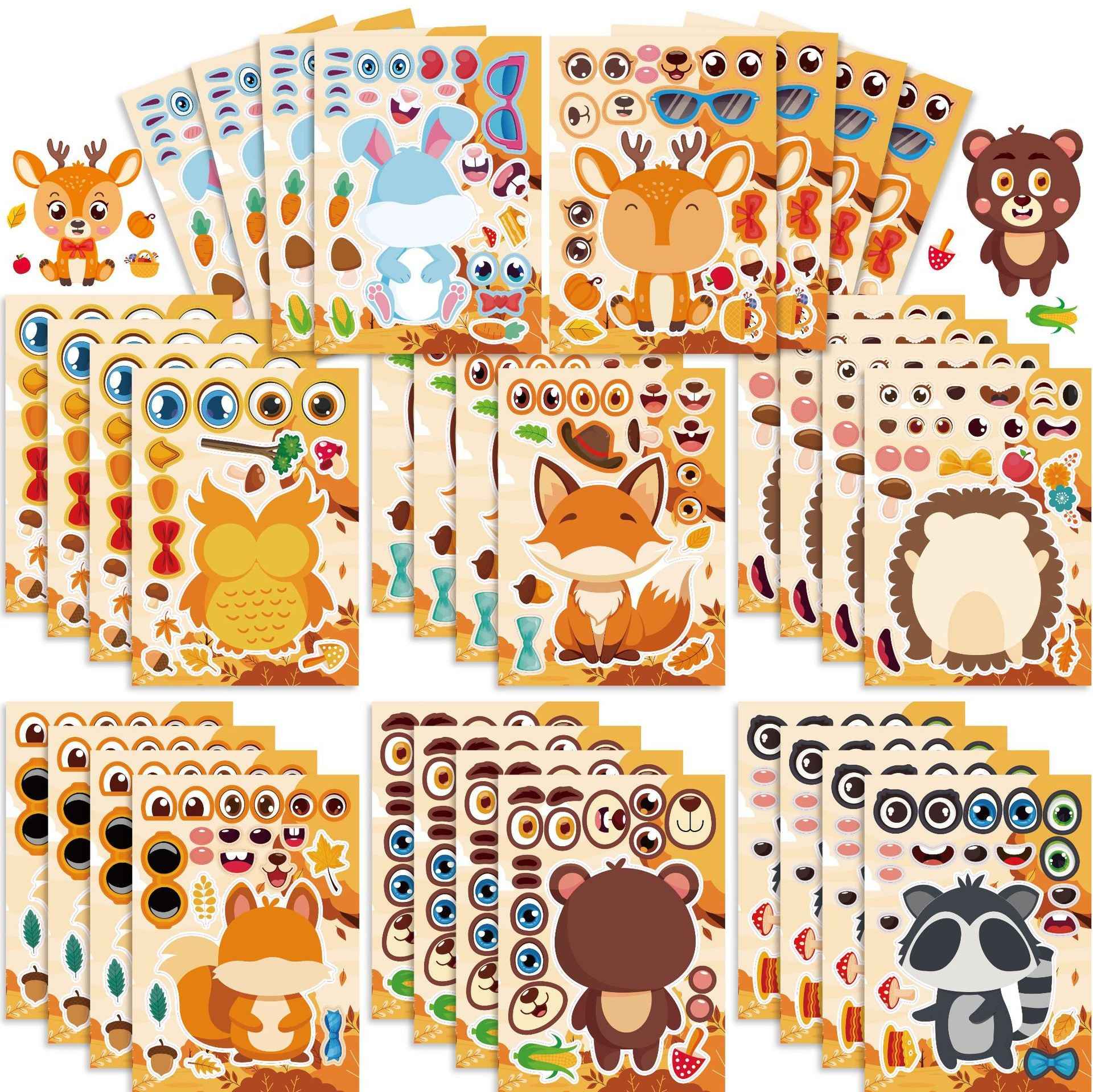 Make a Face Cartoon Autumn Animals Stickers for Kids 24 Sheets