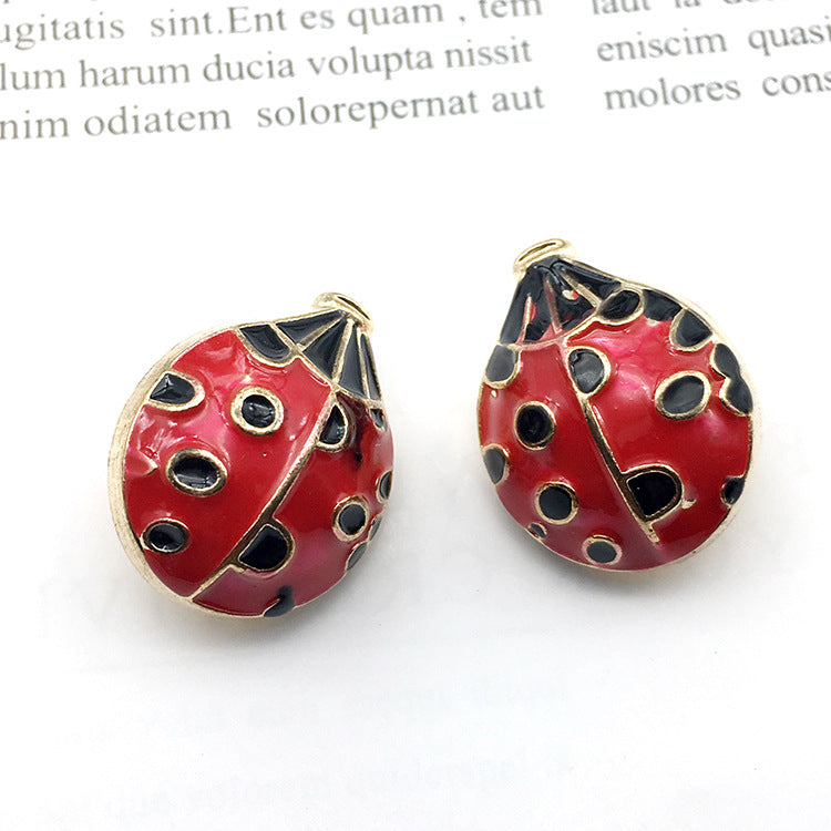 24mm red ladybug metal shank button, black spots, gold rim—12 pcs