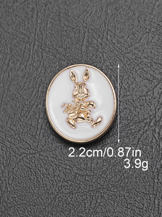 White gold oval shank button with rabbit pattern, 22mm