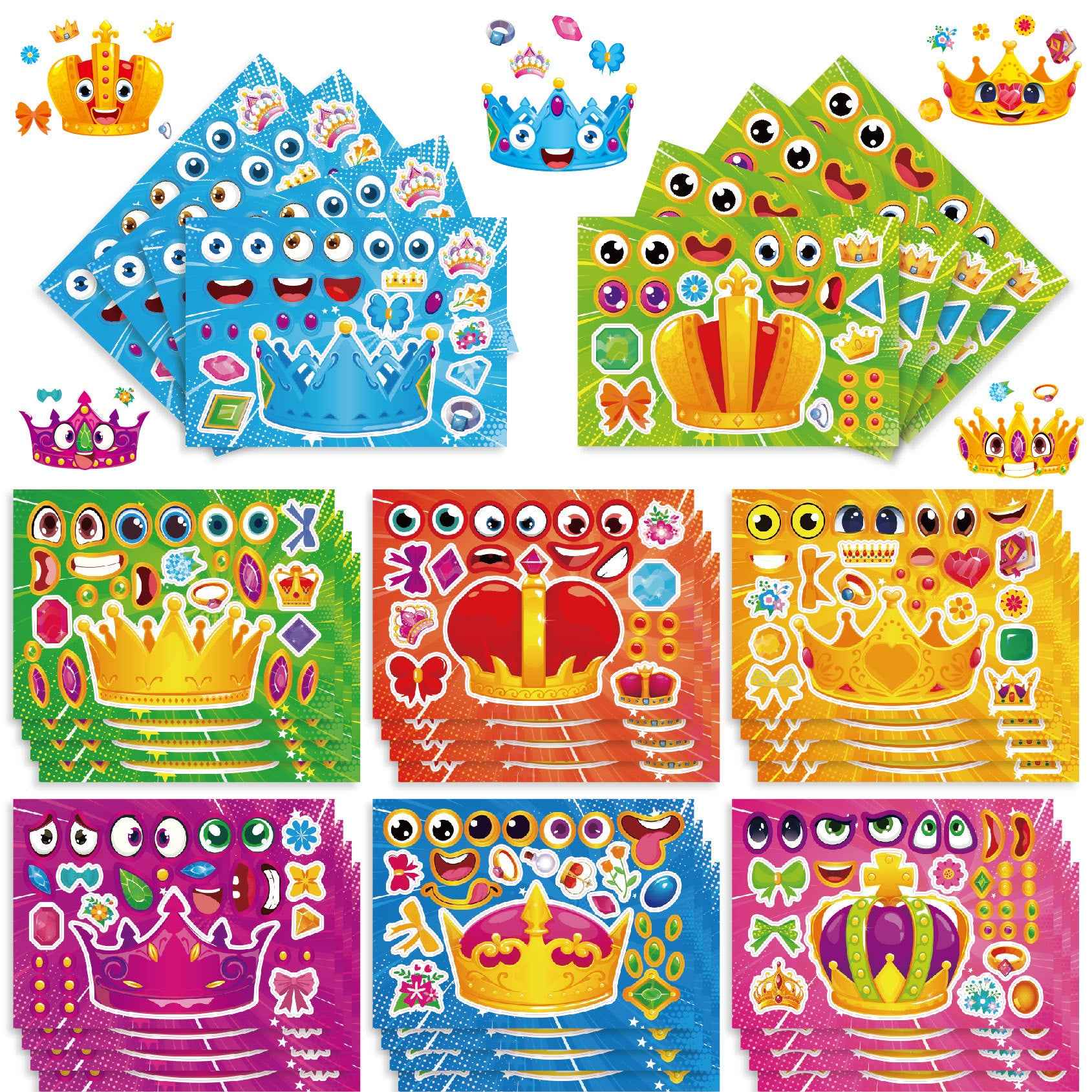 Make a Face Cartoon Crown DIY Stickers for Kids 24 Sheets