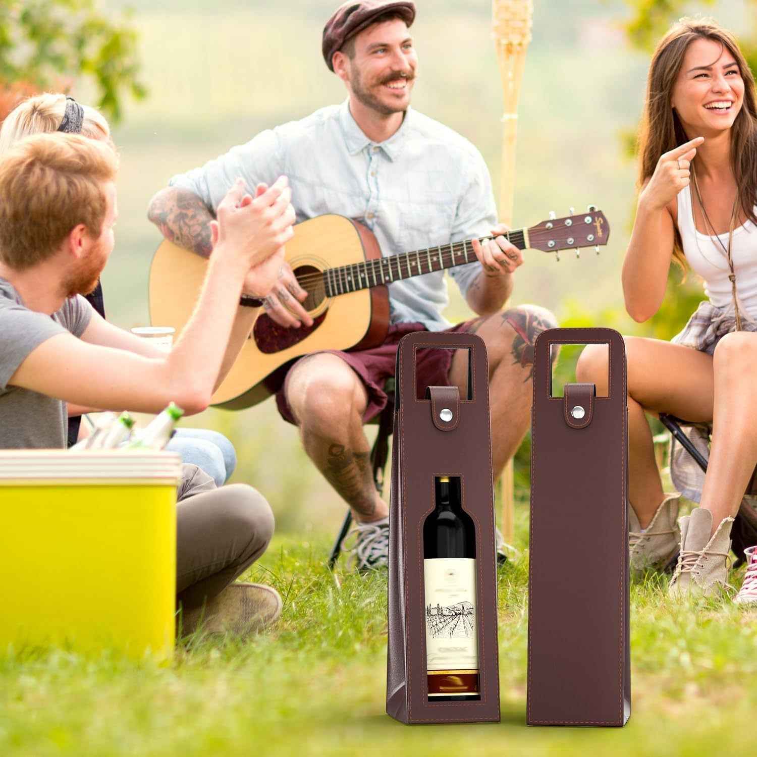 2 Pack Wine Gift Bag, Reusable Leather Wine Tote Carrier