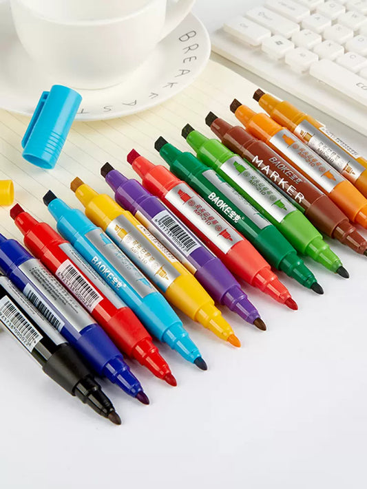 Baoke Permanent Marker Pen 12 Color Dual Tip