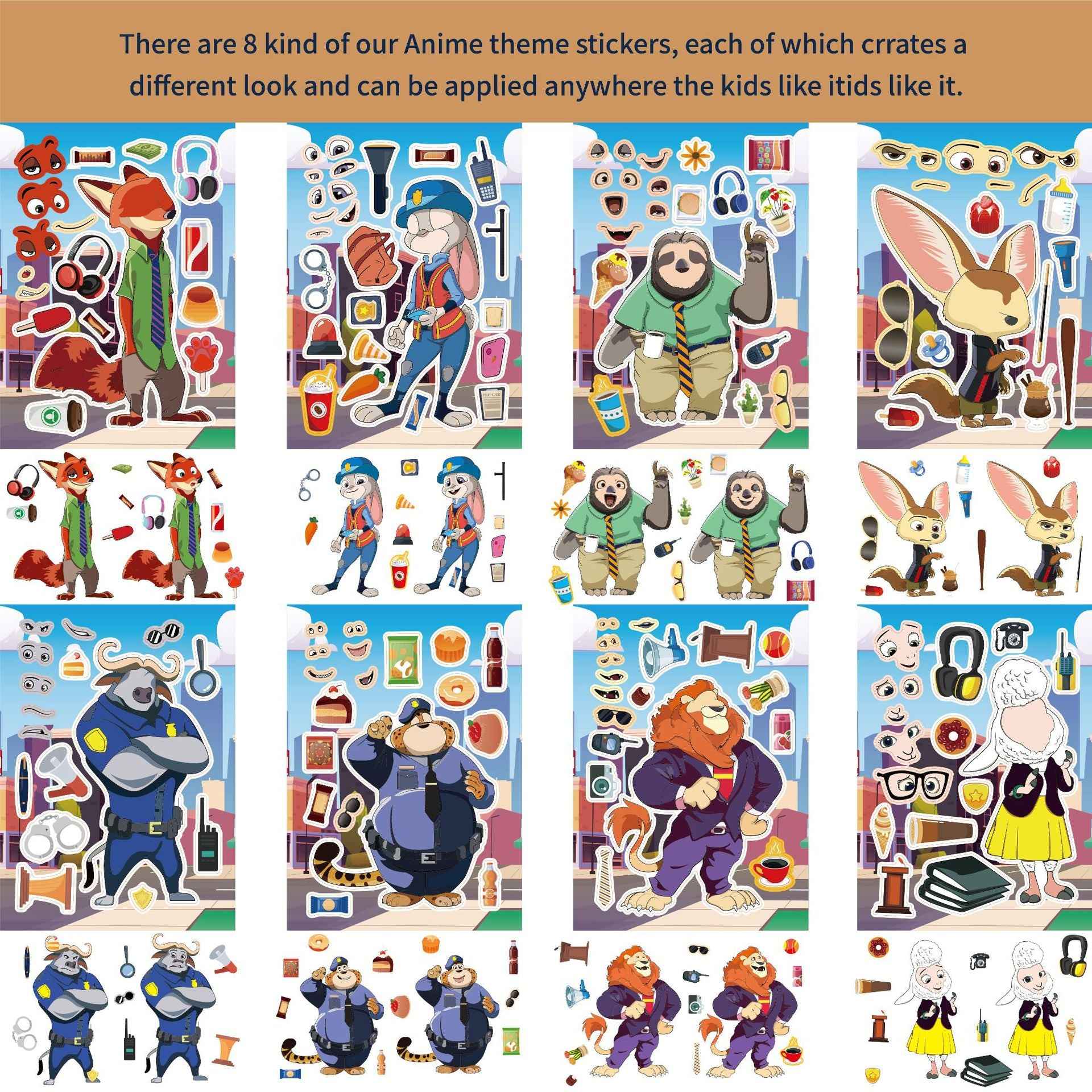 Make a Face Zootopia Stickers for Kids 24 Sheets