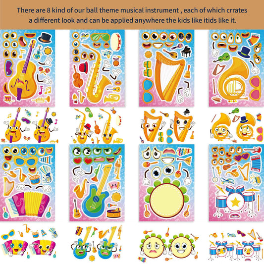 Make a Face Cartoon Musical Instrument DIY Stickers for Kids 24 Sheets