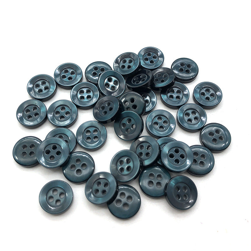4-hole shirt buttons, pearlized teal blue small round resin (270 pack)
