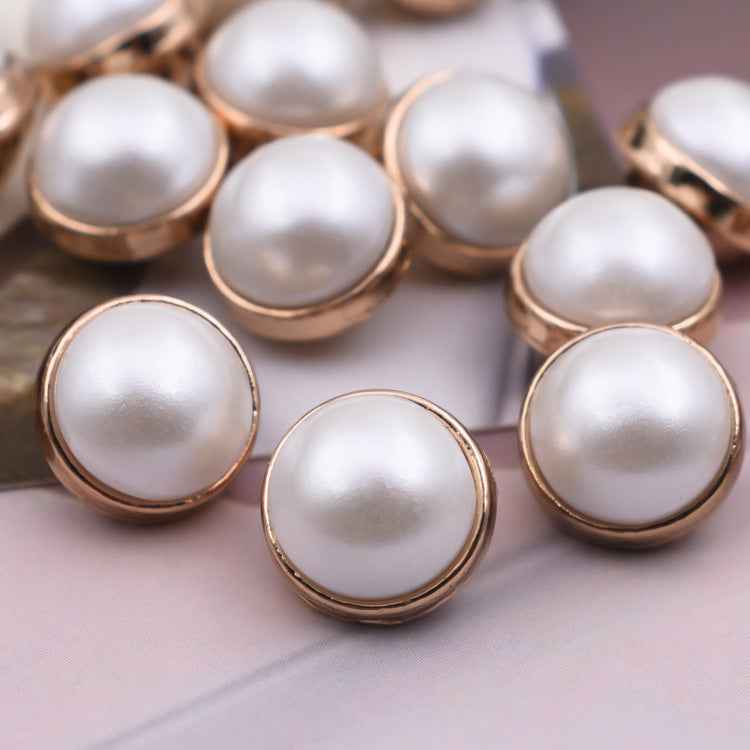 10mm pearl shirt buttons with gold-tone oval frames and smooth pearl centers