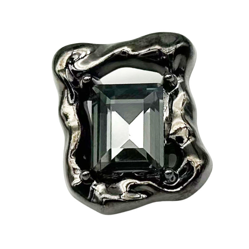 Gunmetal beveled diamond rectangular hollow metal button with faceted square center