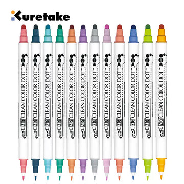 Kuretake ZIG Clean Color Dot TC-6100 – комплект от 2 броя | Двувърх маркер за акварел с връх за точки и четка | Водене на дневник / Илюстрация / Художествено изписване на букви | Япония Kuretake