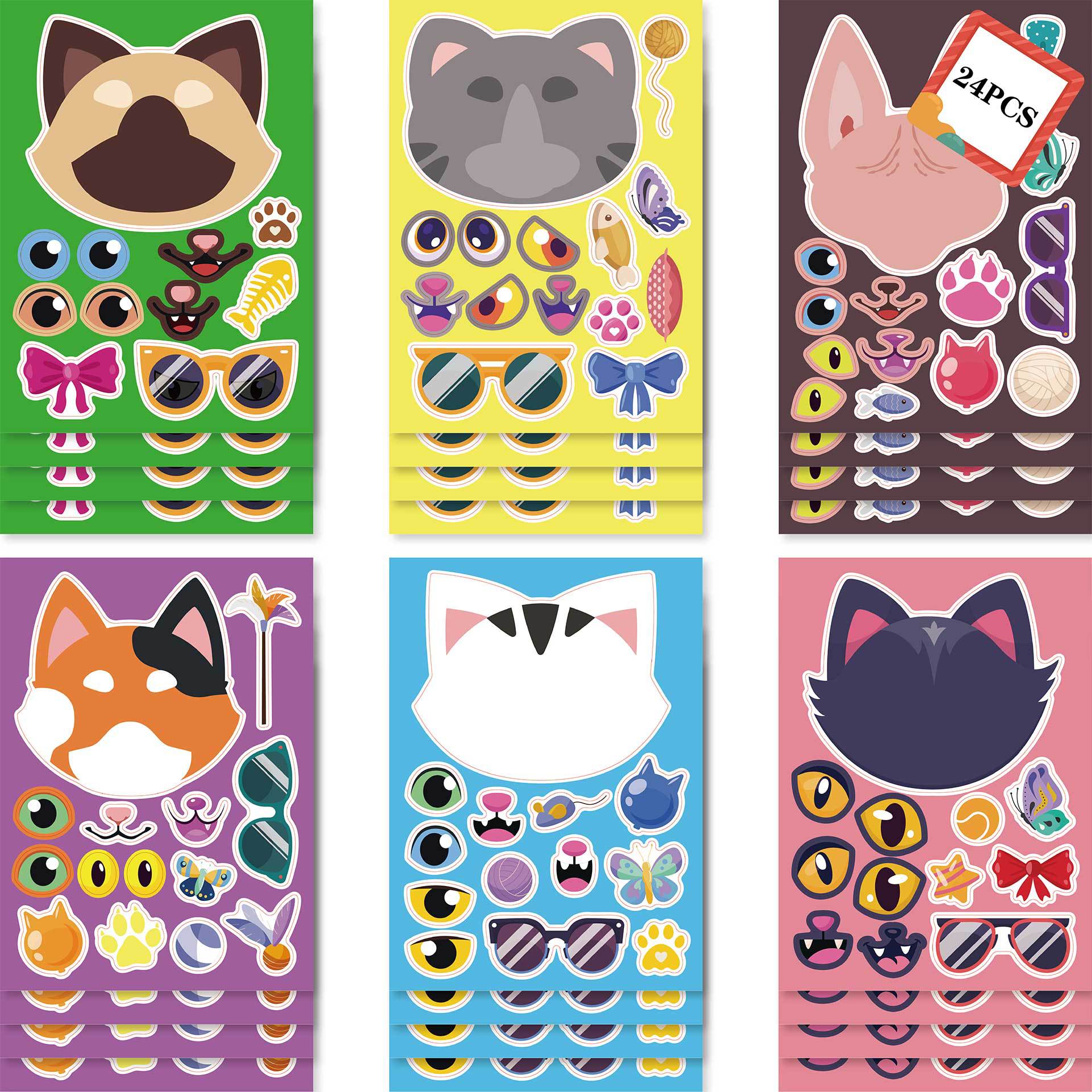 24 Sheets Cute Cat Head Make Your Own Stickers for Kids - TTpen