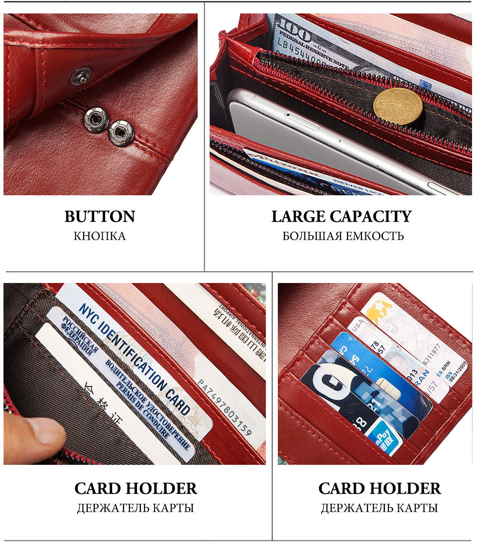 Genuine Leather RFID Blocking Clutch Long Ladies Wallet