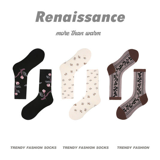 Women's Embroidered Floral Botanical Mid-Calf Socks 3 Pack R8019