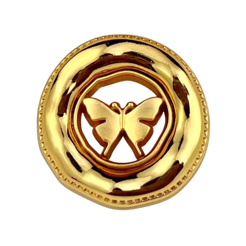 18/23mm gold butterfly flocked metal button with rolled edge