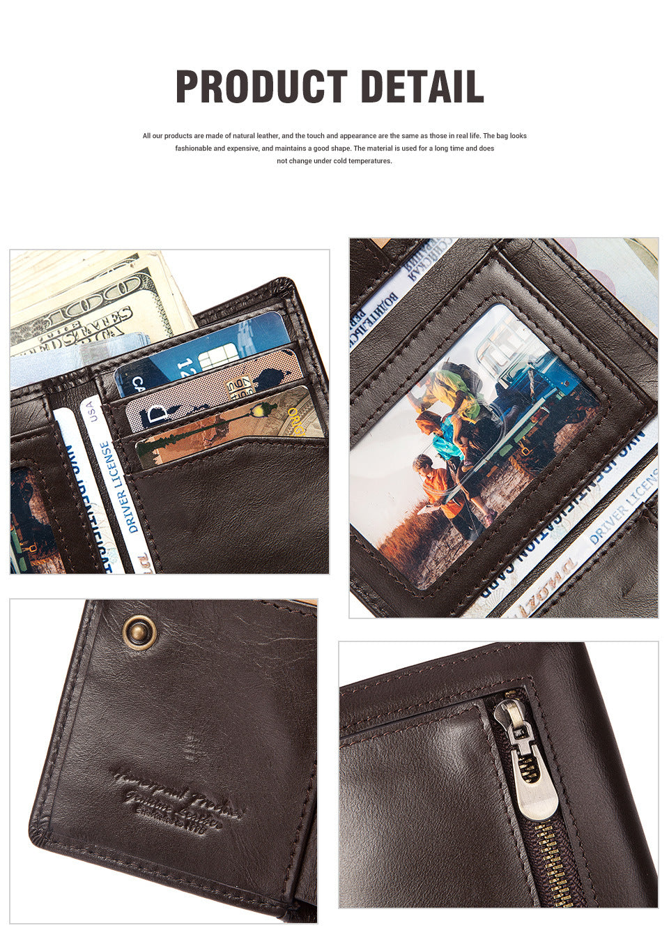 RFID Men's Coin Purse,Top Grain Cowhide Leather Zip Wallet