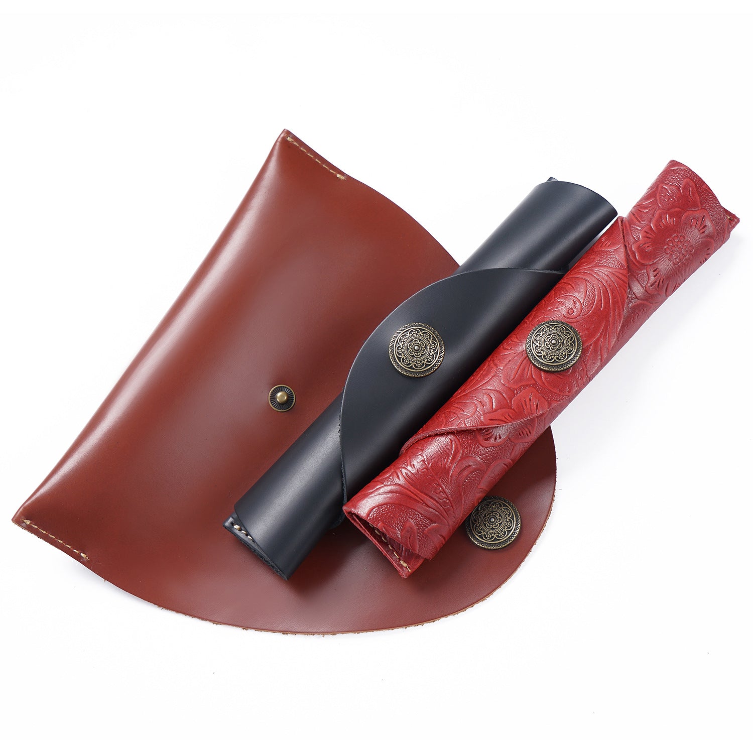 Handmade Genuine Leather Fountain Pen Sleeve – Snap Button Roll Pouch