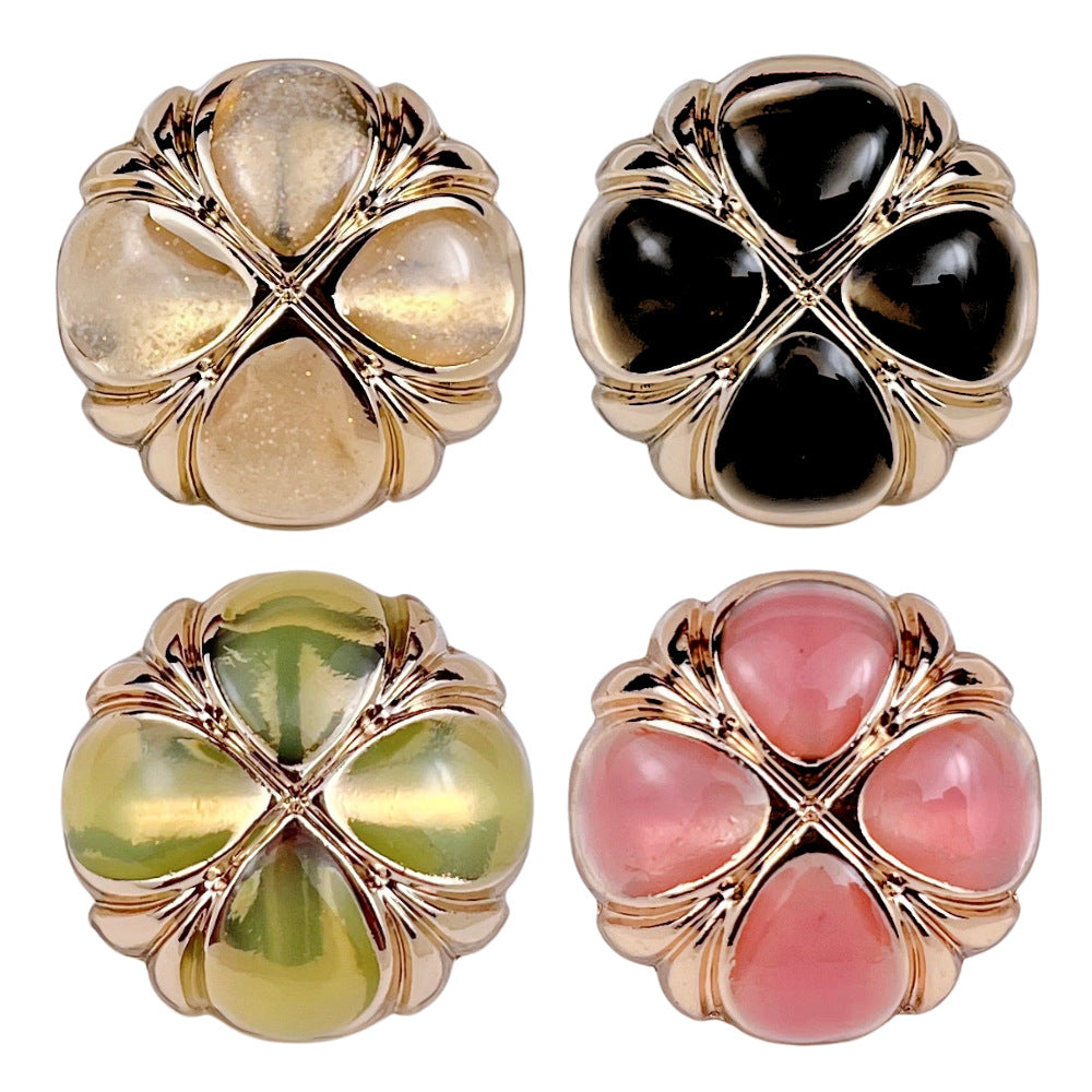 18/23-mm Jelly-Kleeblatt-Metallknopf, Khaki/Beige, glänzende Goldfassung