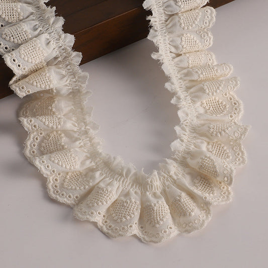 40mm Cotton Embroidered Heart Lace Trim 5 Yards Beige