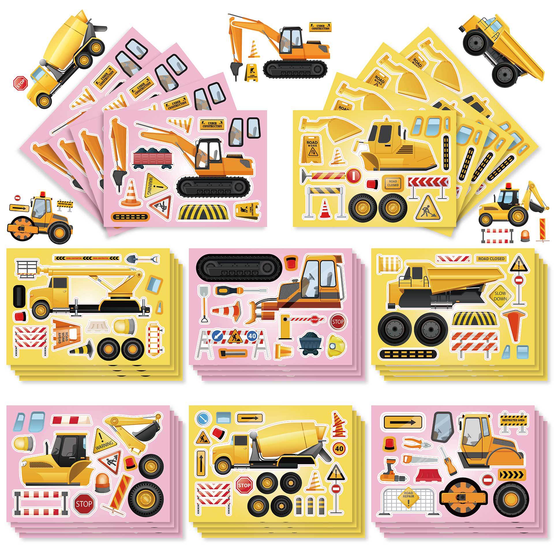 32 Sheets Engineering Vehicles Make Your Own Stickers for Kids
