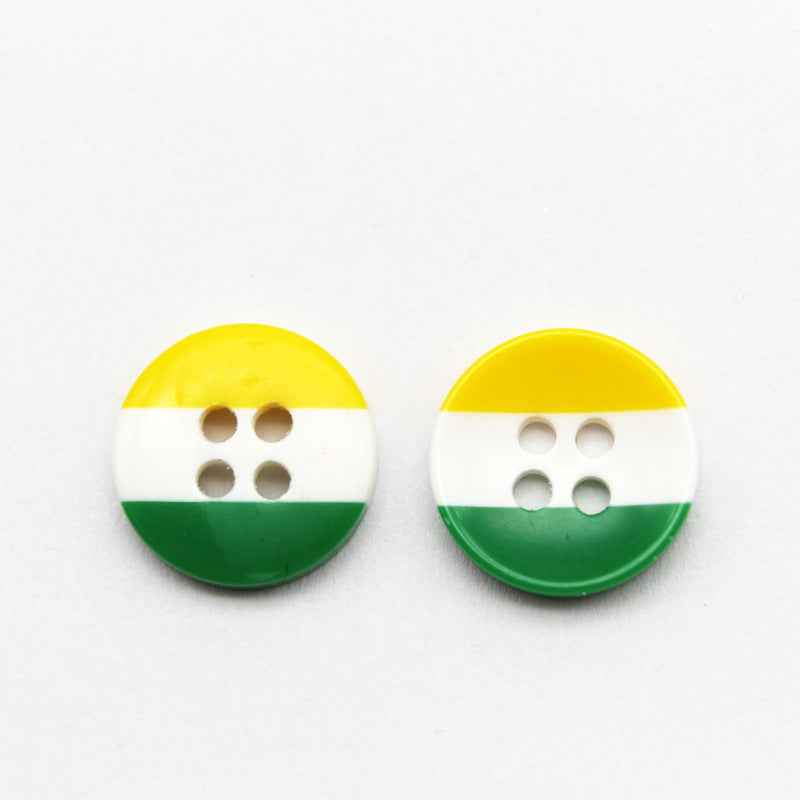 Round 4-hole resin buttons, yellow top with white middle and green bottom