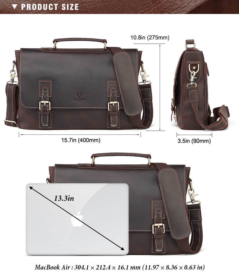 Vintage Brown Genuine Leather Briefcase for Men