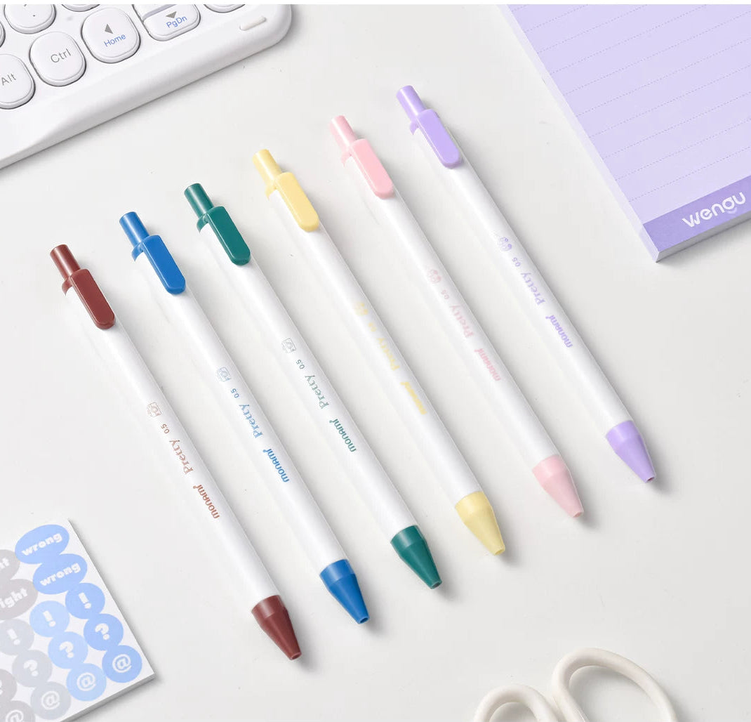Monami Pretty Lovely Gel Pens, 12-Pack, 0.5mm Black Ink, Retro Barrels
