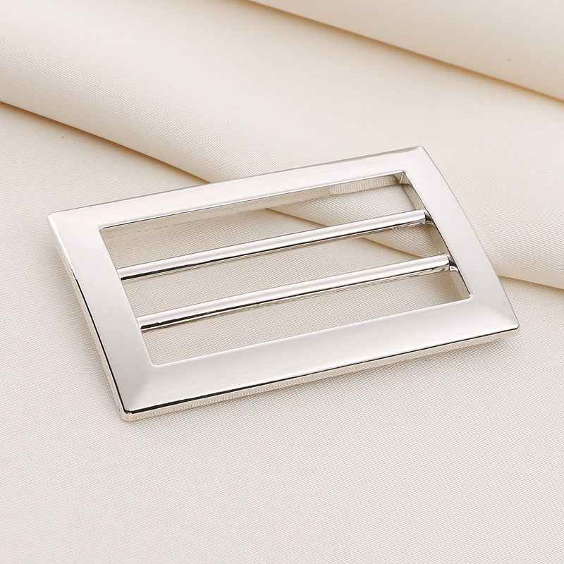 Silver 4-position metal ladder belt buckle, rectangular frame with sliding bars