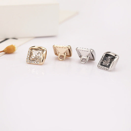 Square rhinestone shank button set, gold and silver options, 10mm, 20-pack