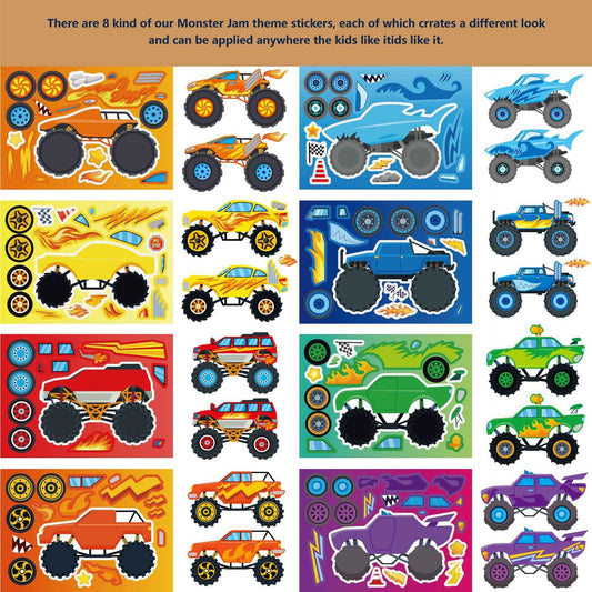Make a Face Cartoon Monster Truck DIY Stickers for Kids 24 Sheets
