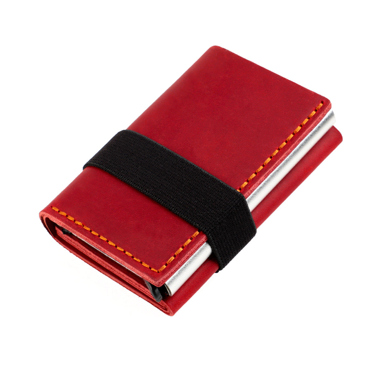 Leather RFID Blocking Card Holder Wallet Pop-Up Aluminum Case Red
