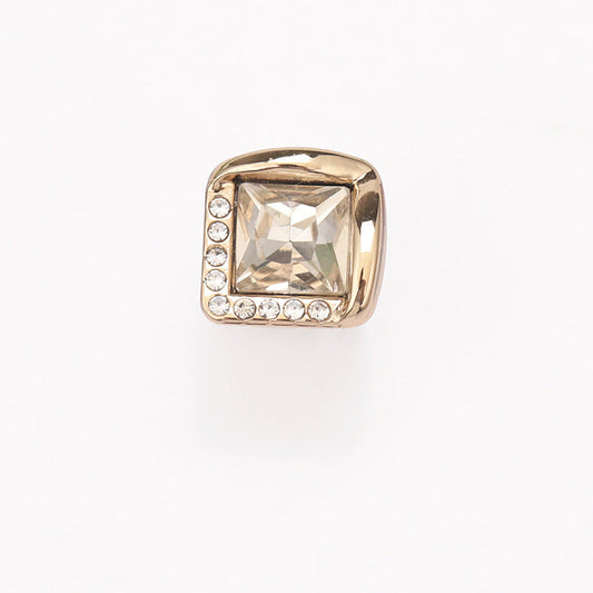 Gold square rhinestone shank button, clear faceted stone with crystal border