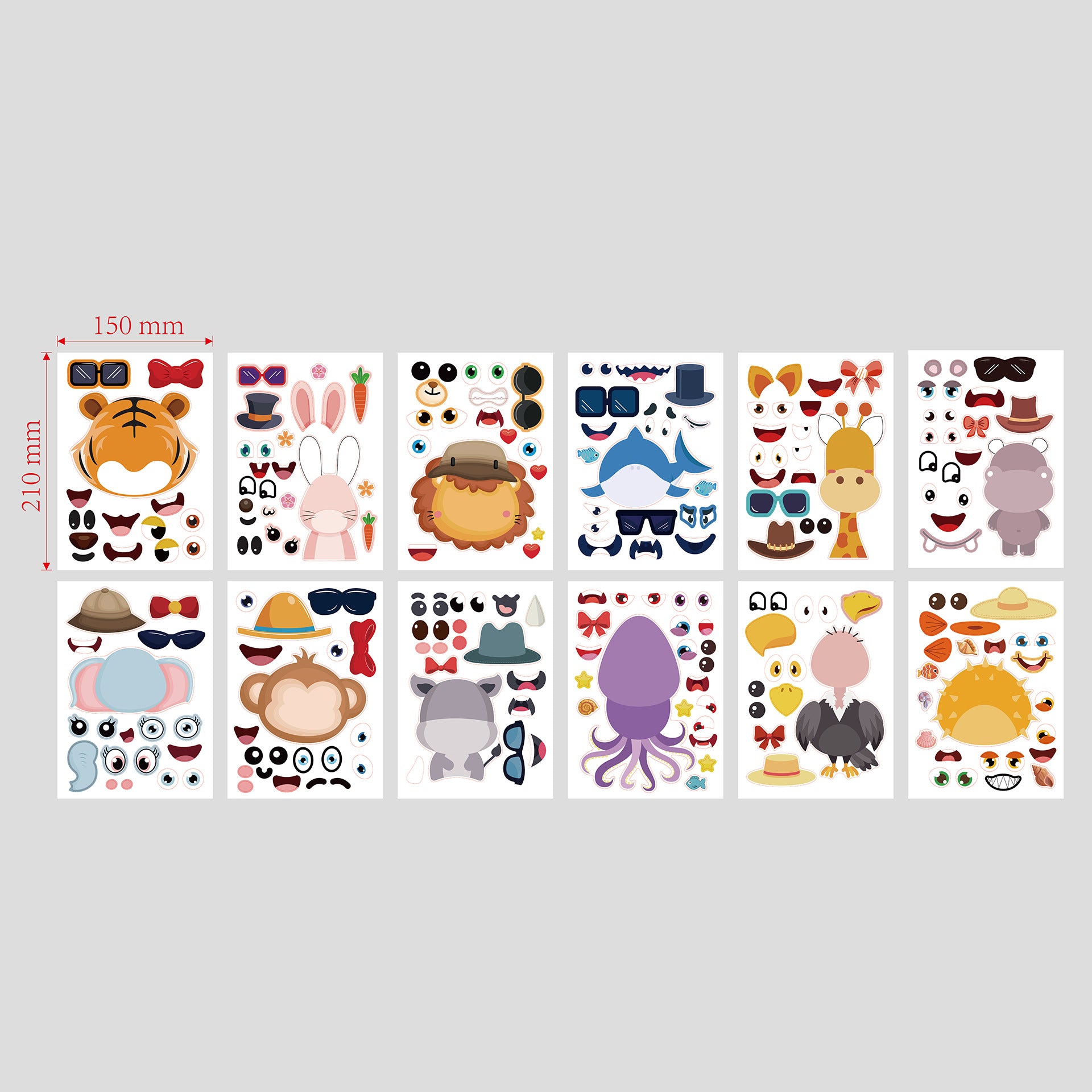 24 Sheets Wildlife Animals Make Your Own Stickers for Kids