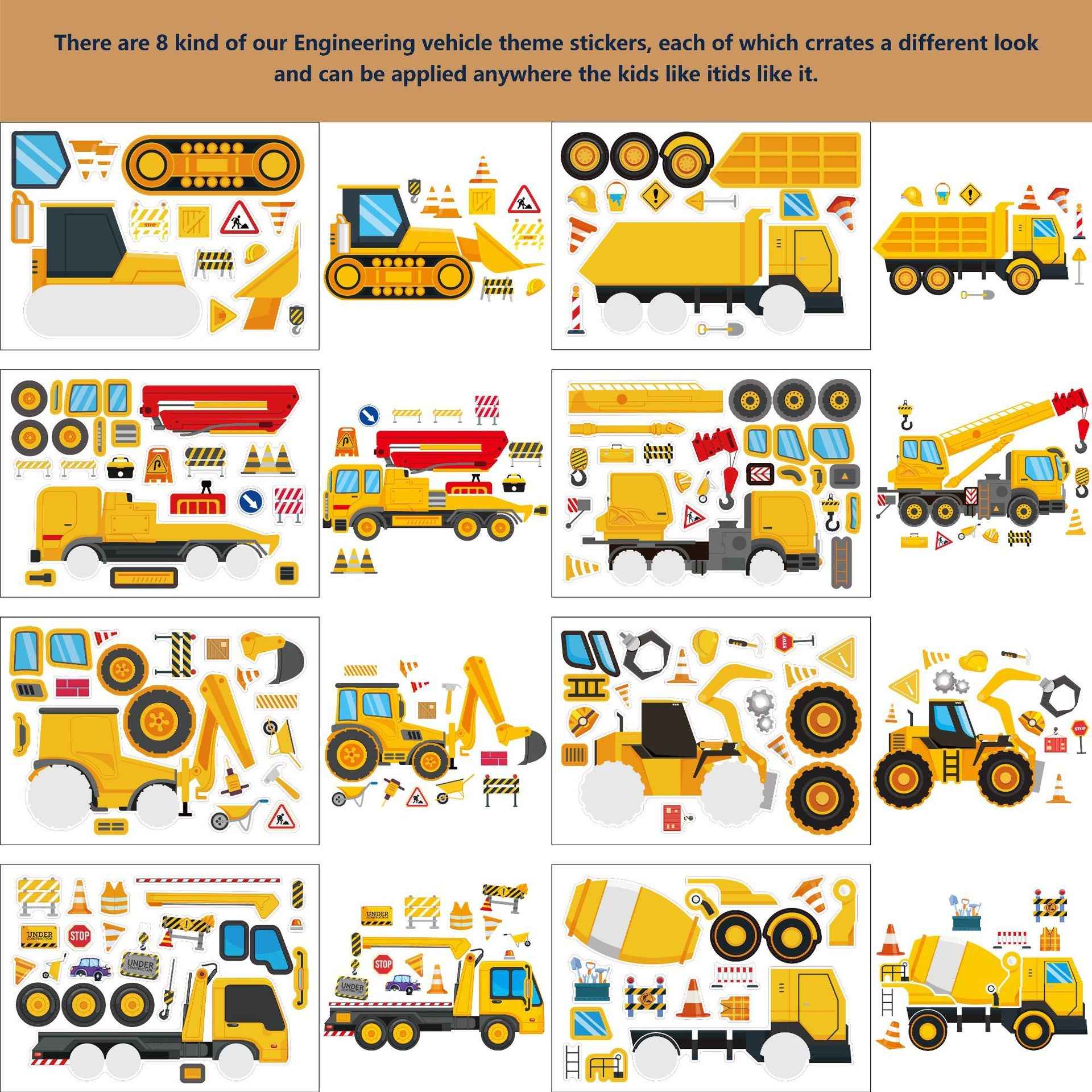 Make a Face Engineering Vehicle Stickers for Kids 24 Sheets