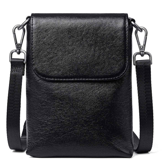 Leather Phone Crossbody Bag – Slim Flip-Cover Pouch for Men & Women Black