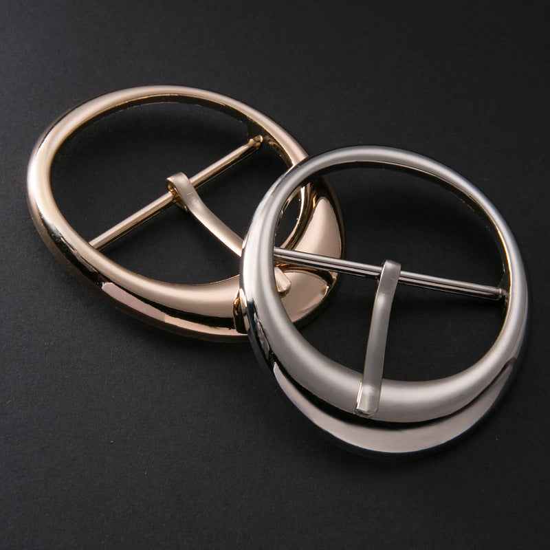 Oval 45mm coat belt buckle with pin, adjustable, gold and silver