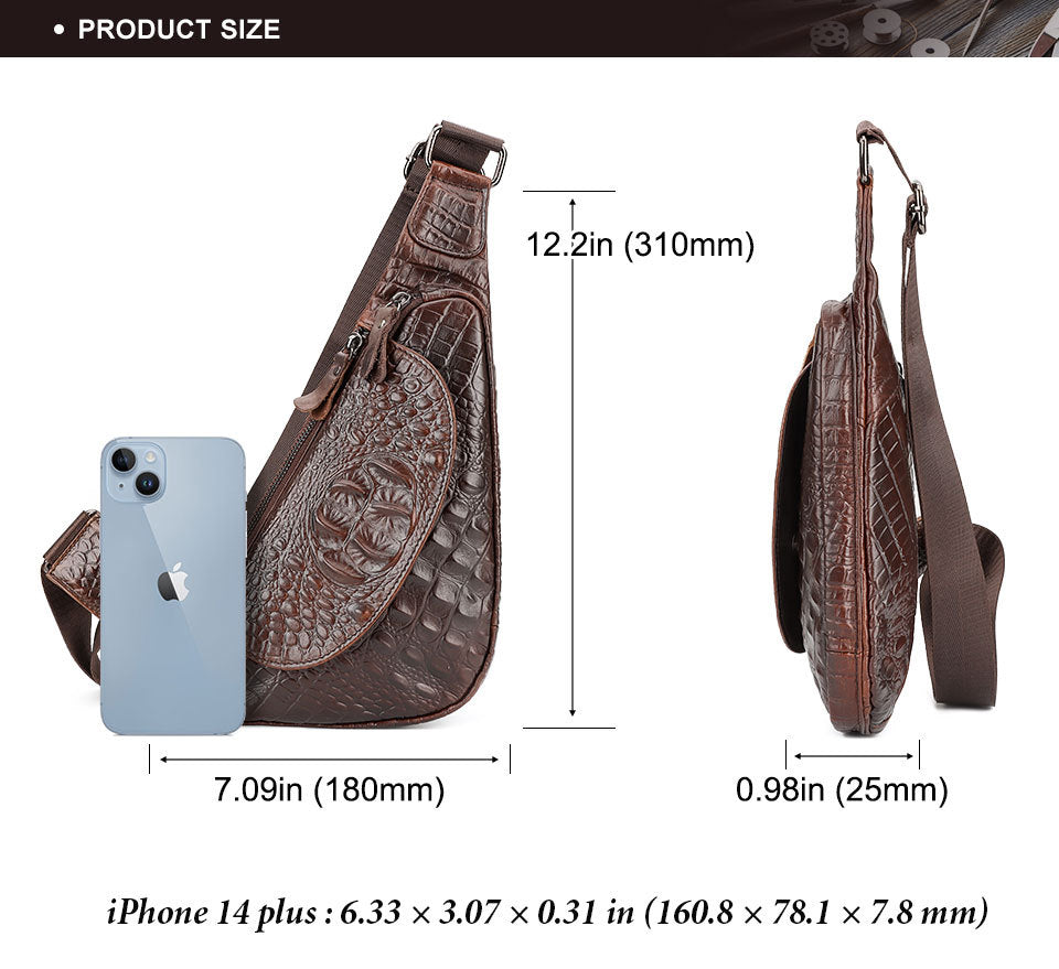 Men's Genuine Leather Chest Sling Bag,Alligator Pattern Triangle