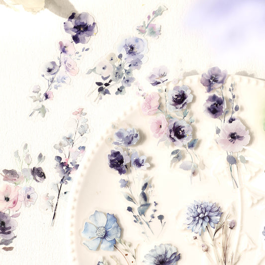 Conjunto de 120 Autocolantes PET Florais Retro para Diário e Scrapbooking