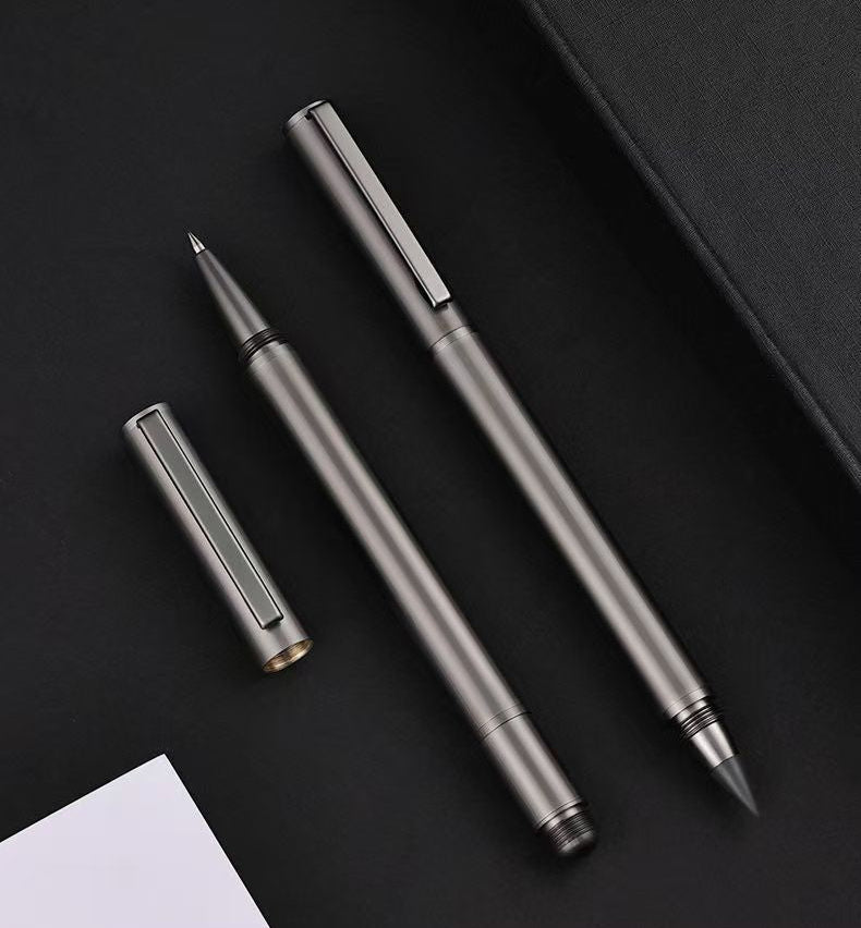 2-in-1 Dual-Tip Metal Signature Pen Set Gel Ink + Inkless Eternal Pencil 2 Pack