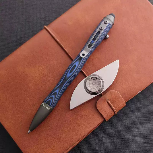 Bolígrafo táctico estilográfico EDC de aluminio a rayas azules