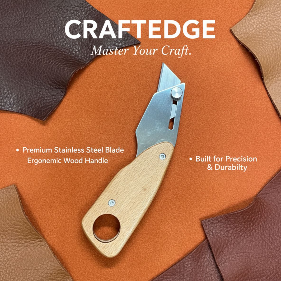 Professional Leather Skiving Knife Wooden Handle 152mm Stainless Steel