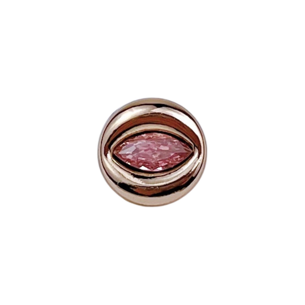 11mm evil eye zircon button, gold tone with pink faceted stone